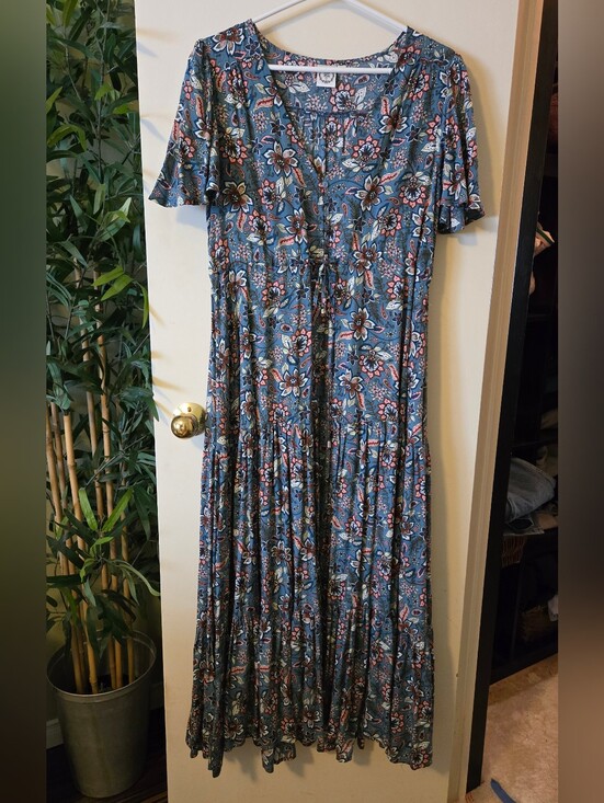Dresses & Skirts - Blue Floral Maxi Salty Crush Med